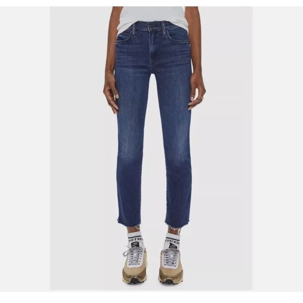 MOTHER The‎ Rascal Ankle Snippet Mint Condition Blue Jeans Denim Sz 26 Raw Hem